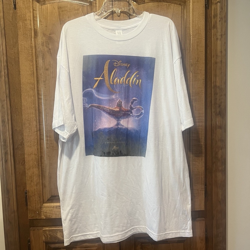 Disney Aladdin Poster Logo Genie Lamp Tee‎ XXLT Unisex White Shirt